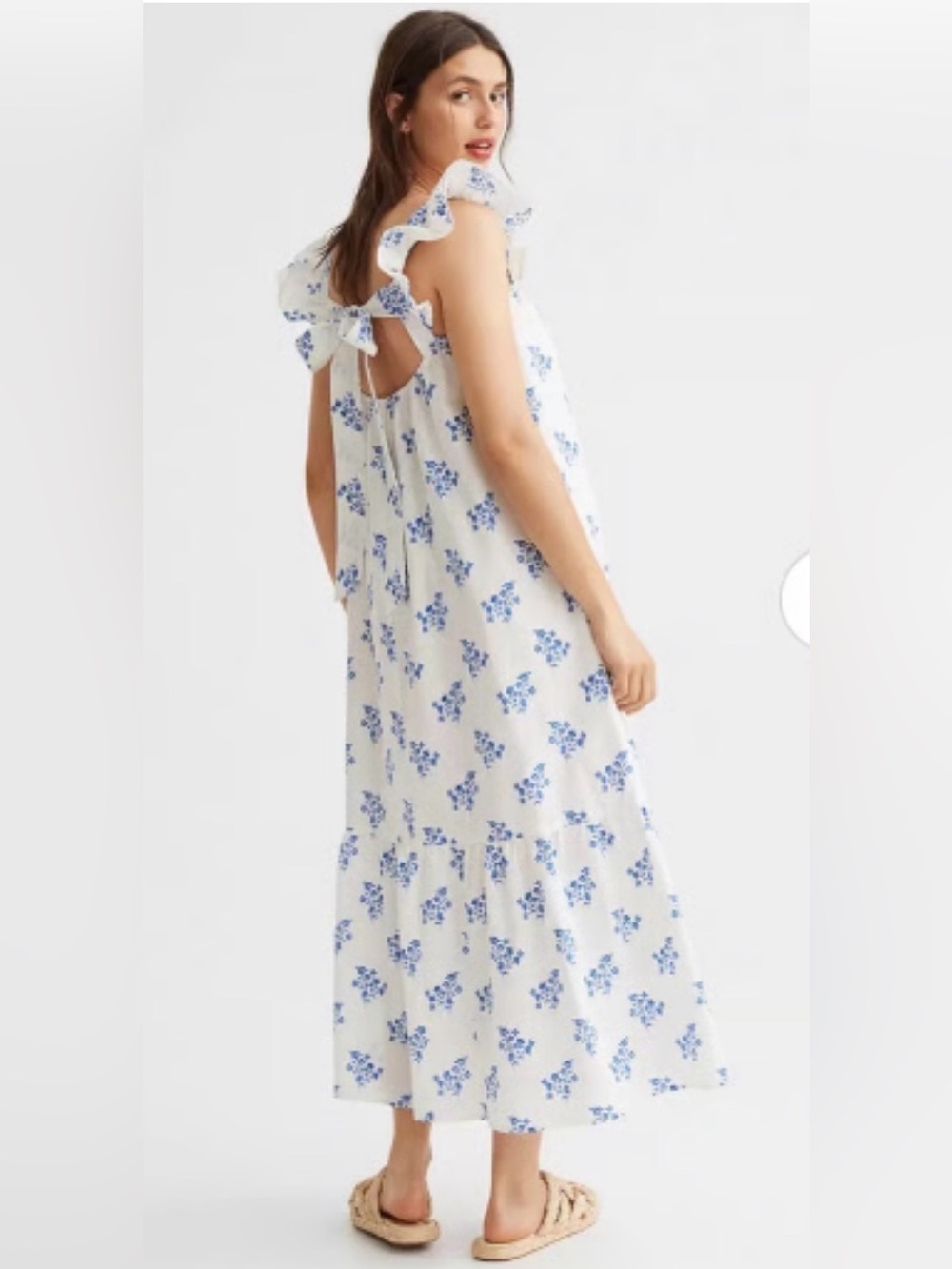 H&M Linen Blend Floral Maxi Dress – White/Blue – Size Medium - Picture 5 of 6